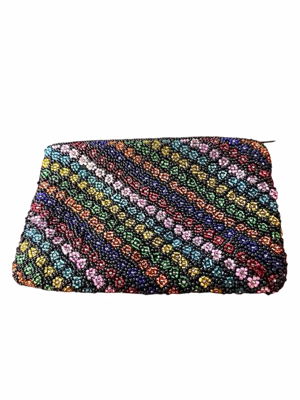 Neiman Marcus Vintage Multicolor Beaded Zip Pouch Wallet Boho Luxe Clutch